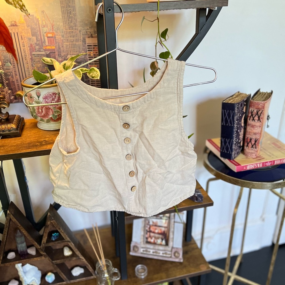 Cream Button-Front Sleeveless Top